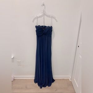 David’s Bridal strapless navy gown